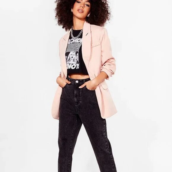 Nasty Gal Dusty Pink Longline Oversized 2-Button Blazer - Picture 1 of 3